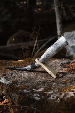 Load image into Gallery viewer, Handcrafted Drinking Horn Ravens Viking Ship | OnlyViking: Ravens 14-18 inches / Metal Stand