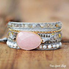 Load image into Gallery viewer, Natural Rose Quartz Howlite & Rutilated Quartz Wrap Bracelet