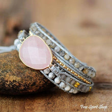 Load image into Gallery viewer, Natural Rose Quartz Howlite & Rutilated Quartz Wrap Bracelet