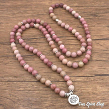 Load image into Gallery viewer, 108 Rhodonite Mala Bead Bracelet: Ohm charm

