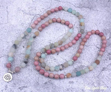 Load image into Gallery viewer, 108 Rhodonite &amp; Amazonite Mala Bead Bracelet: Ohm charm
