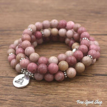 Load image into Gallery viewer, 108 Rhodonite Mala Bead Bracelet: Ohm charm
