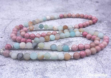 Load image into Gallery viewer, 108 Rhodonite &amp; Amazonite Mala Bead Bracelet: Ohm charm
