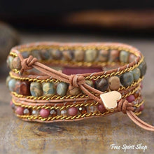 Load image into Gallery viewer, Rhodonite &amp; Jasper Heart Wrap Bracelet, Boho Beaded Strap
