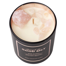 Load image into Gallery viewer, Manifest The Good Shit - Rose Quartz Crystal Candle: Tumbled Stone
