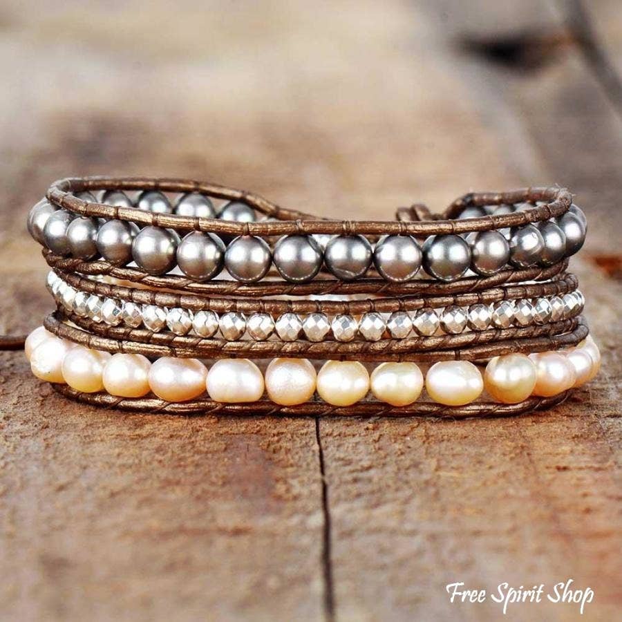 Two-tone Freshwater Pearl Wrap Bracelet