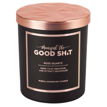 Load image into Gallery viewer, Manifest The Good Shit - Rose Quartz Crystal Candle: Tumbled Stone
