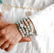 Load image into Gallery viewer, 108 Amazonite Mala Bead Bracelet: Lotus charm

