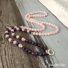 Load image into Gallery viewer, 108 Amethyst &amp; Rose Quartz Mala Bead Bracelet: Buddha charm
