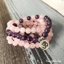 Load image into Gallery viewer, 108 Amethyst &amp; Rose Quartz Mala Bead Bracelet: Buddha charm
