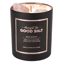 Load image into Gallery viewer, Manifest The Good Shit - Rose Quartz Crystal Candle: Tumbled Stone
