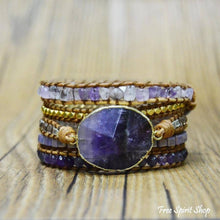 Load image into Gallery viewer, Amethyst Gemstone Leather Wrap Bracelet, Boho Beaded Strap
