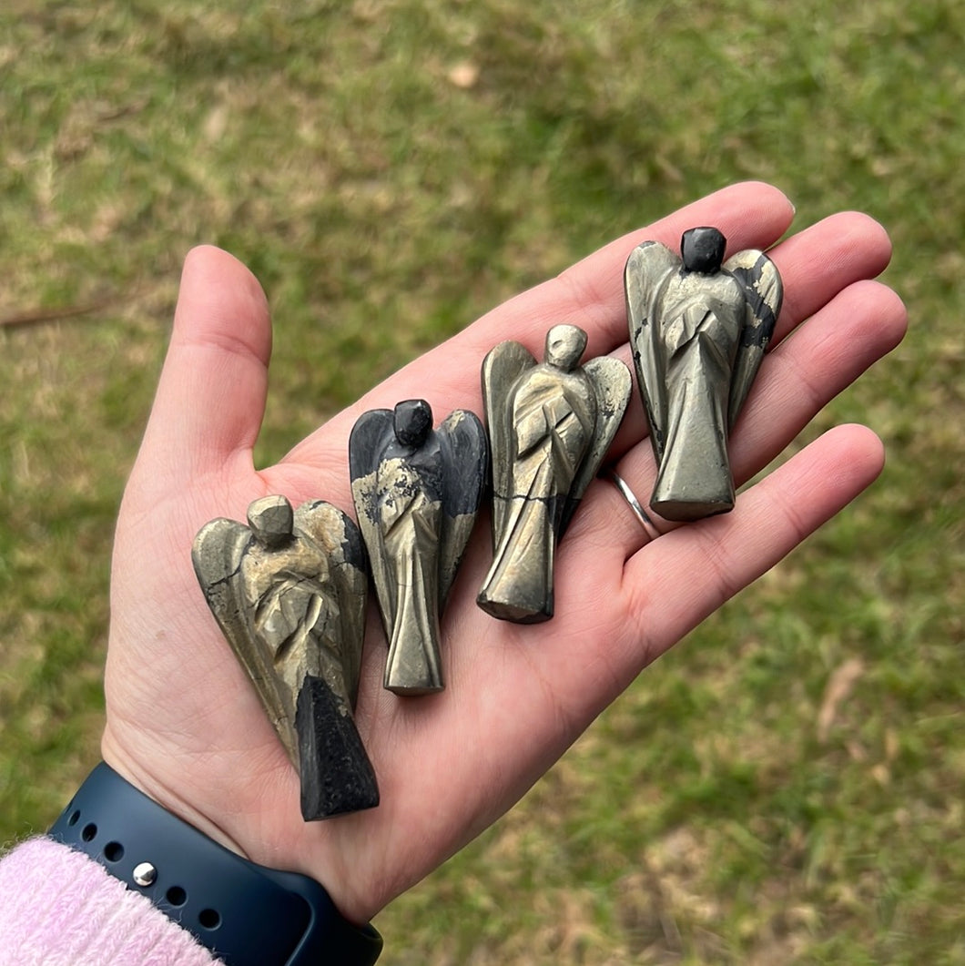 Pyrite angel carved